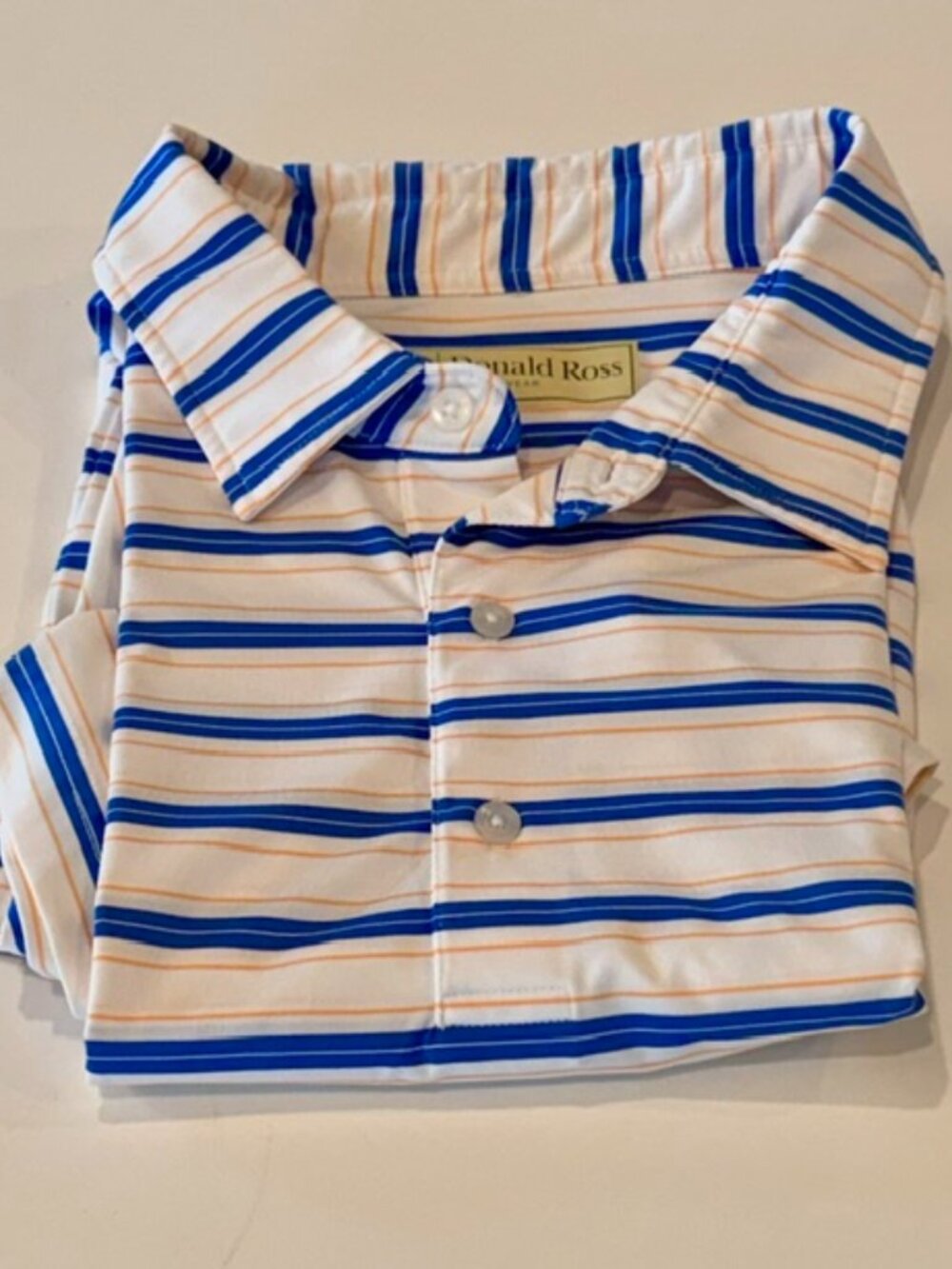Donald Ross Sportswear Golf Polo Blue and Orange Strip – XL